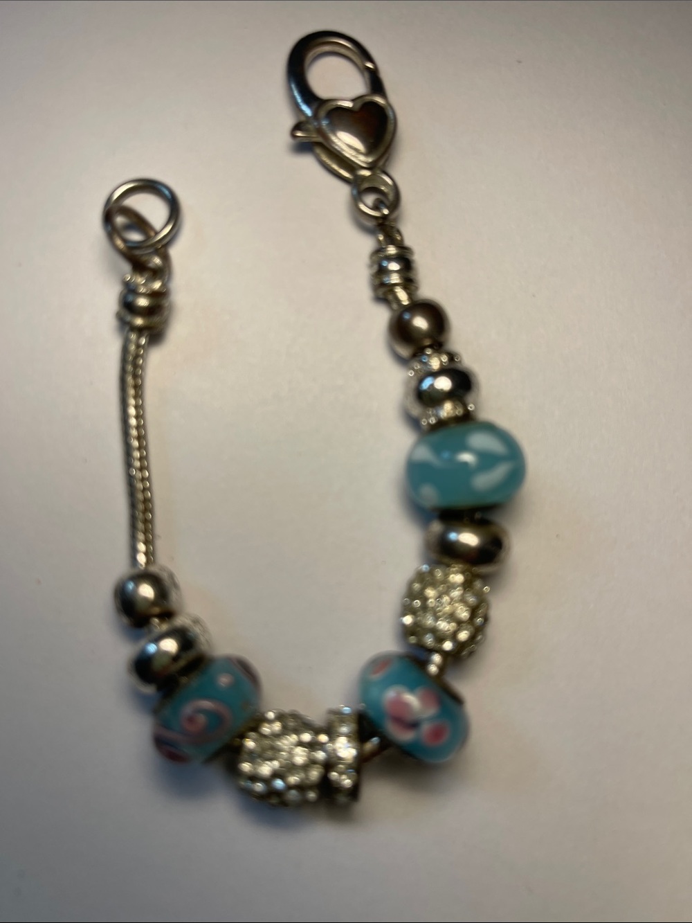 Pandora Style Silver-Tone Bracelet with Blue Floral Glass Beads